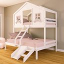 Ver imagem 1 de Beliche Casal/ Solteiro Casinha Dos Sonhos com Escada/ Escorregador Madeira Maciça Branco/ Rosa