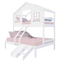 Ver imagem 2 de Beliche Casal/ Solteiro Casinha Dos Sonhos com Escada/ Escorregador Madeira Maciça Branco/ Rosa