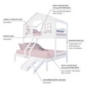Ver imagem 4 de Beliche Casal/ Solteiro Casinha Dos Sonhos com Escada/ Escorregador Madeira Maciça Branco/ Rosa
