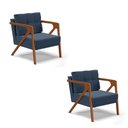Ver imagem 1 de Kit 02 Poltronas Melissa Suede Azul Marinho Base de Madeira Castanho - D’Rossi