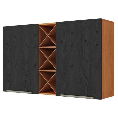 Armário Aéreo 120 Cm Favorita 2 Portas Cinamomo Preto Catedral Fosco - Zanzini