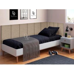 Conjunto Cabeceira Painel Estofada Cama de Solteiro - Palha (Linho) - 2