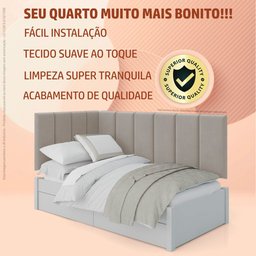 Conjunto Cabeceira Painel Estofada Cama de Solteiro - Palha (Linho) - 3