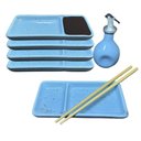 Ver imagem 1 de Kit 4 Pessoas Oriental Sushi Jarra Prato Divisória para Shoyu Porcelana Sapporo Azul
