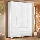 Ver imagem 3 de Guarda Roupa Solteiro Doble 4 Portas de Bater 4 Gavetas MDP Cômoda Verona Branco Albatroz Móveis