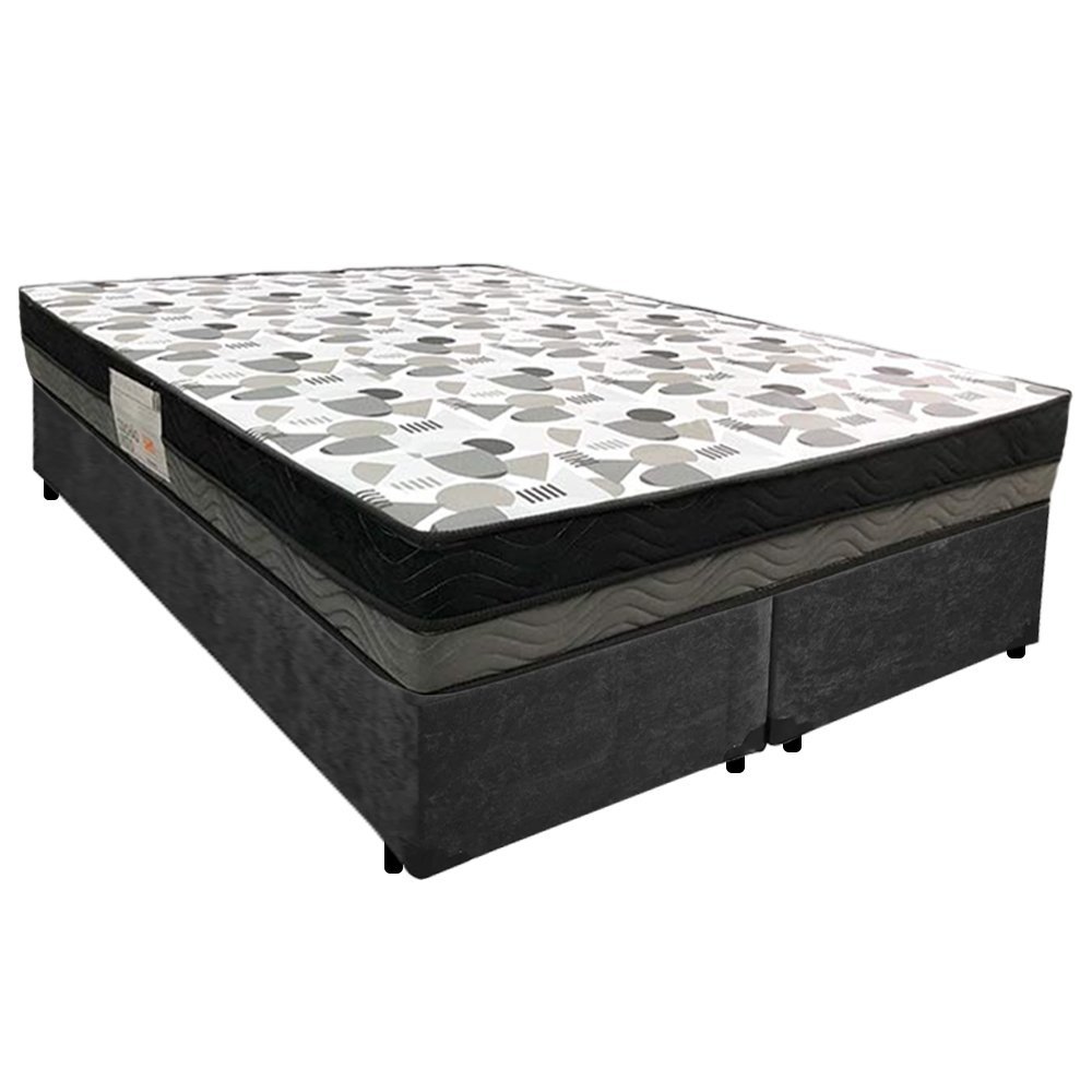 Cama Box Casal Suede Bipartido + Colchão Ortobom Iso Dupla Face 138x188x60 Cor:preto