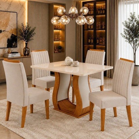 Conjunto Sala de Jantar 4 Lugares Retangular Tampo de MDF Inspirare