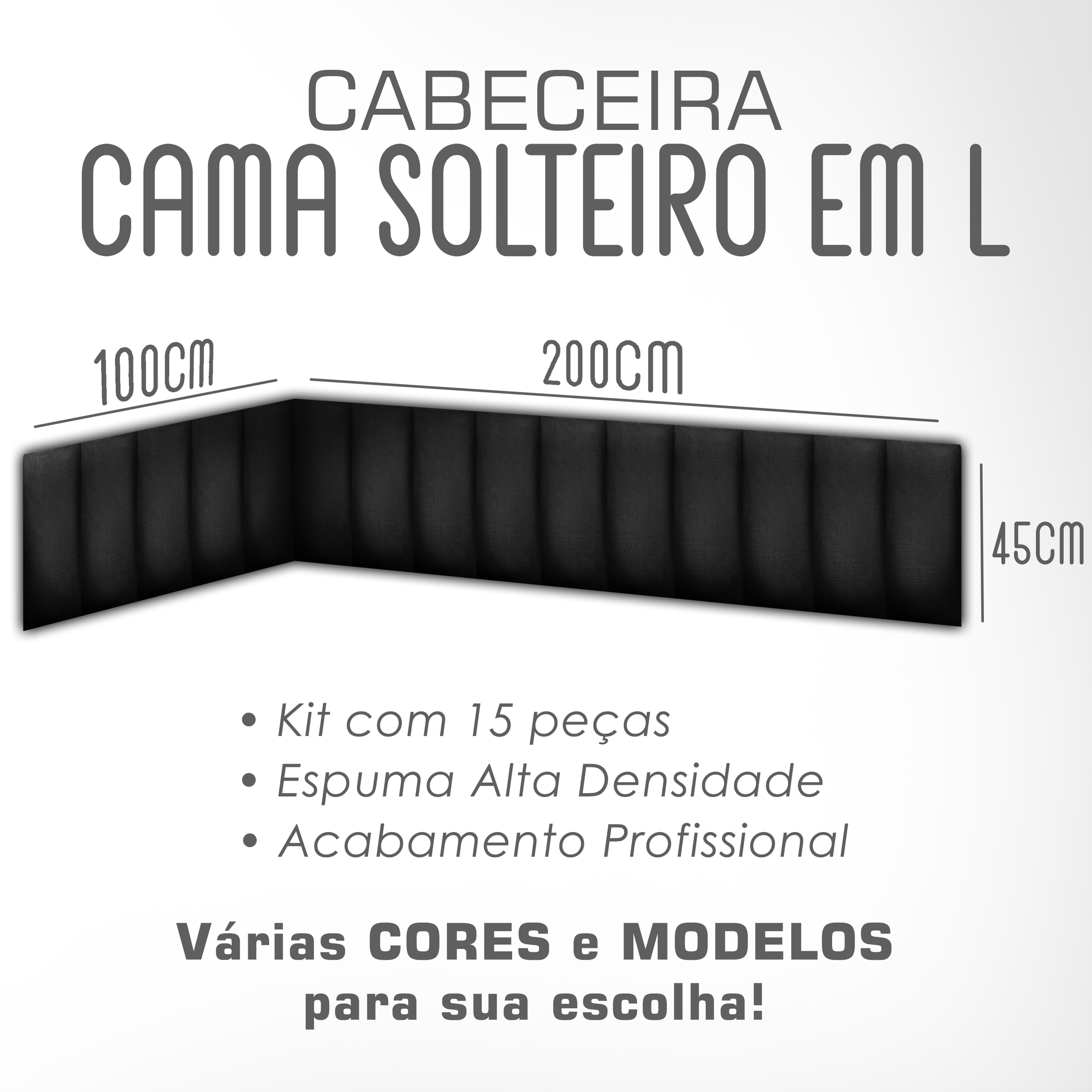 Cabeceira de Cama Box Solteiro Casal Queen King Estofada Modular 45x20cm - 8