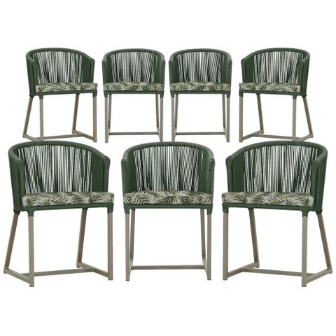 7 Cadeiras de Jantar Área Noronha em Alumínio com Pintura Fendi Corda Náutica Estofado 5 Trama Origi