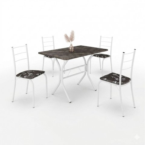Conjunto Mesa de Jantar Teixeira Maricá Plus com 4 Cadeiras Branco Preto