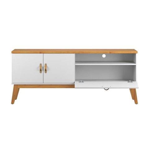 Rack / Bancada Si 1.60m Estilo Retrô Par Tv até 60'' Cor Branco / Cinamomo Pt