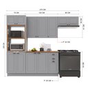 Ver imagem 3 de Cozinha Modulada 4 Peças Torre Quente Balcão com Tampo 2 Aéreos 100% MDF com Rodapé Bari Cinza/Titanio Fosco