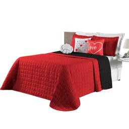 Kit Cobre Leito Colcha Cama Queen 8 peças Dupla Face Paris:Vermelho/Preto - 2