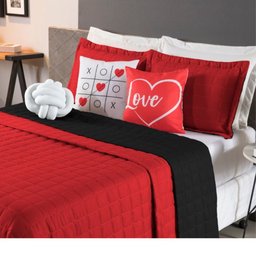Kit Cobre Leito Colcha Cama Queen 8 peças Dupla Face Paris:Vermelho/Preto - 1