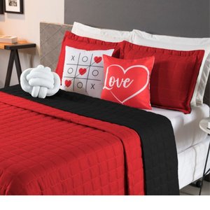Kit Cobre Leito Colcha Cama Queen 8 peças Dupla Face Paris:Vermelho/Preto