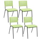 Ver imagem 1 de Kit 04 Cadeiras Empilhável Fixa Escritório Multiuso Base Preta Kimi P03 Verde Claro - Lyam Decor