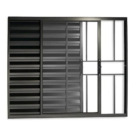 Janela Veneziana 3 Folhas com Grade Alumínio Preto 100x100 Linha Esmeralda