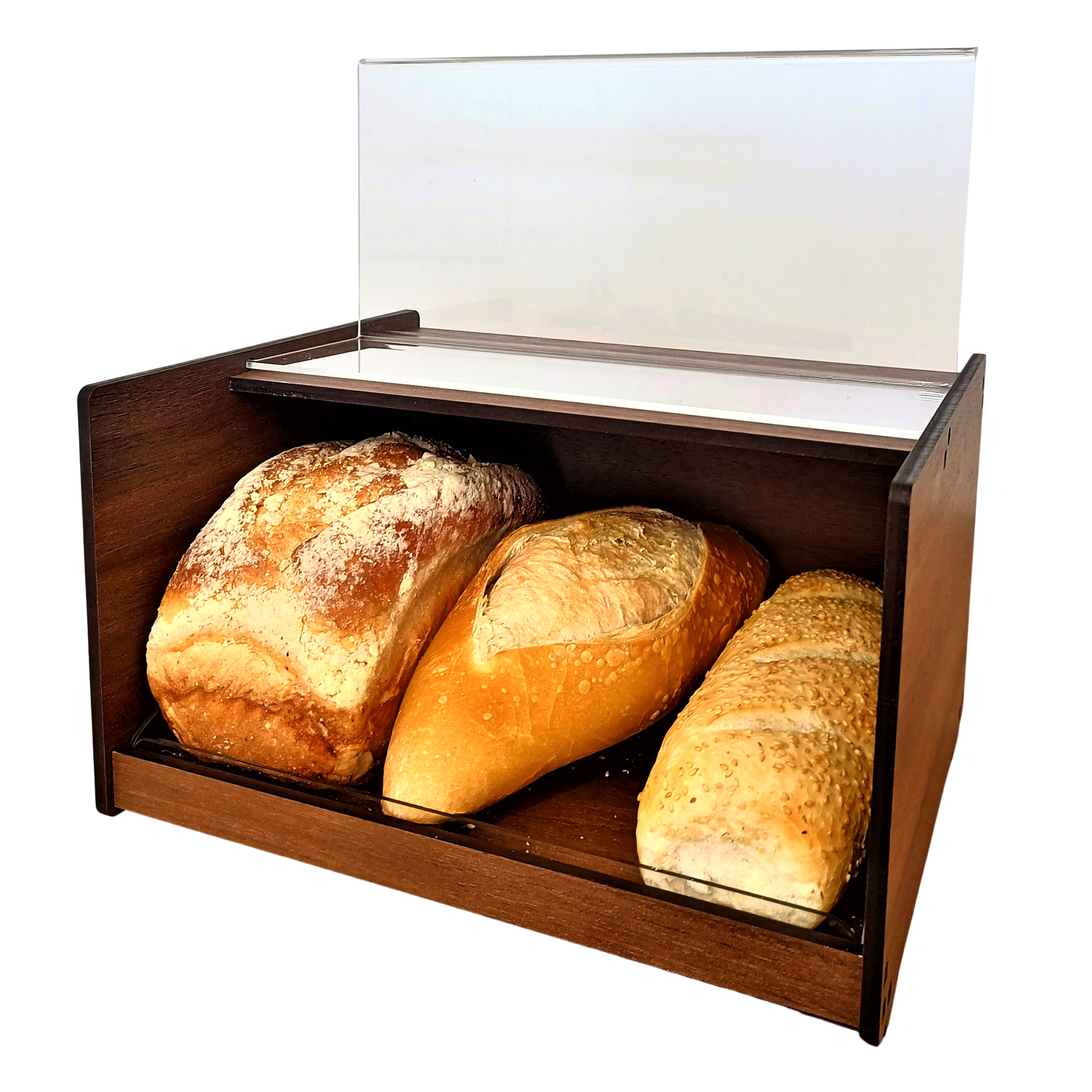 Porta pão em madeira 32cm tampa em acrílico com bandeja - 3