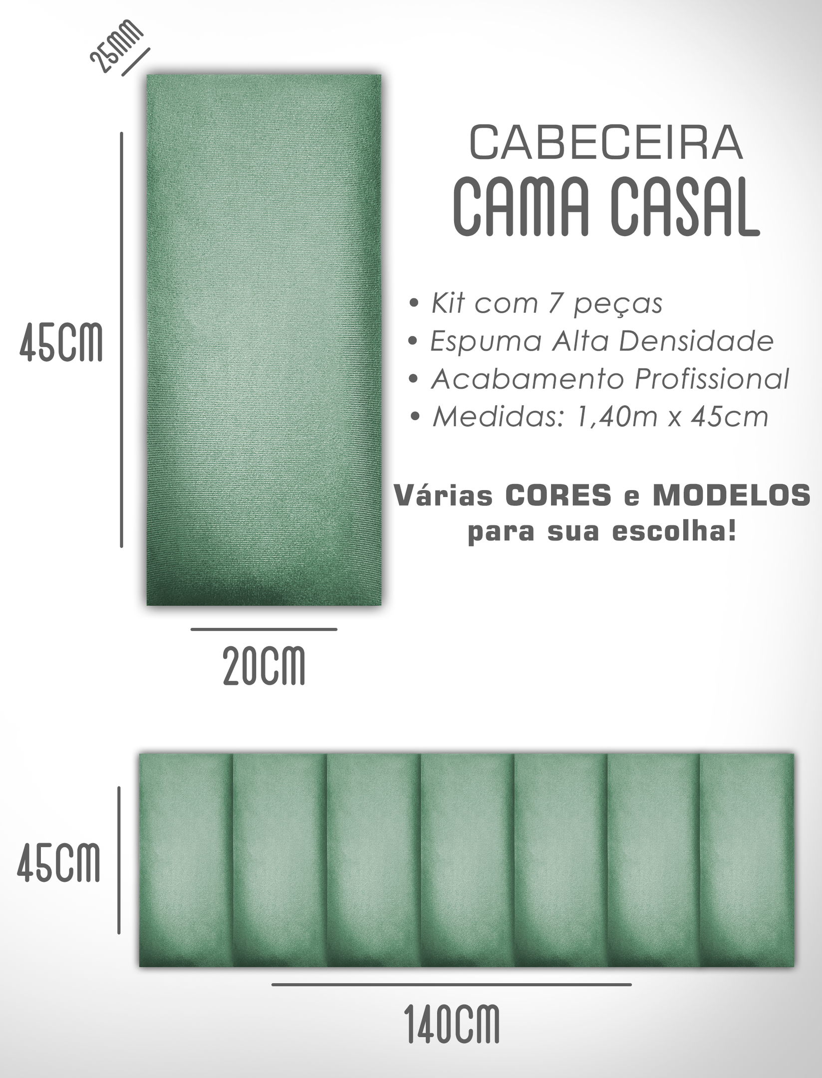 Kit 7 Cabeceiras de Cama Box Casal Estofada Modulada 1,40mx45cm - 6