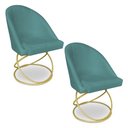 Ver imagem 1 de Kit 02 Cadeiras Poltrona de Jantar Bela Suede Azul Turquesa Base Metálica Luxo Dourado - Pallazio