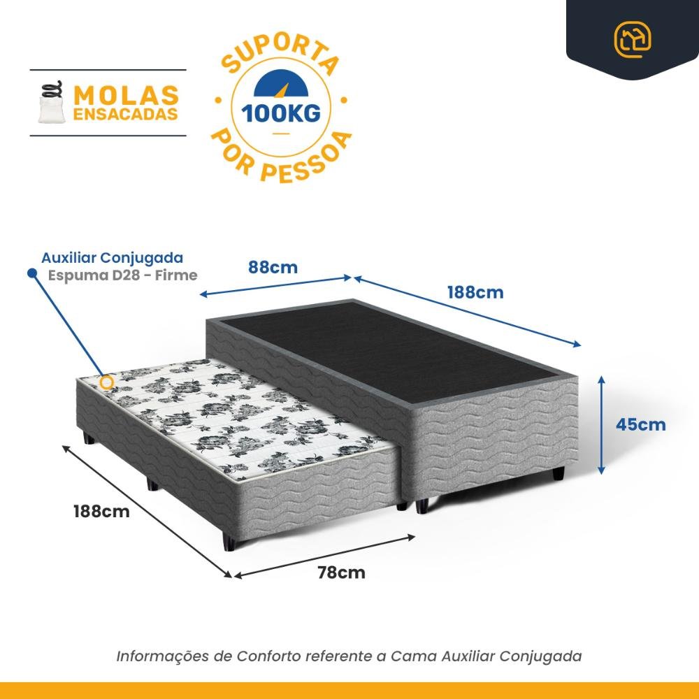 Cama Box com Auxiliar de Molas Unique Solteiro 88cm - 2