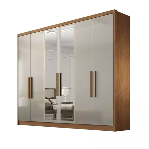 Guarda Roupa Casal Rizon 100% MDF 6 Portas 6 Gavetas com Espelho Novo Horizonte Cumaru/Fendi