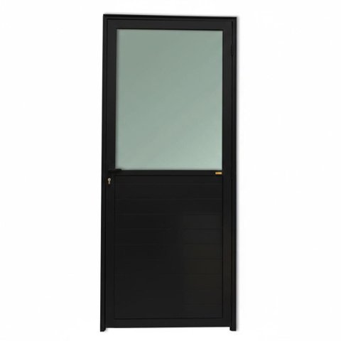 Porta de Giro Alumínio Preto Lambril c/Maçaneta Visor Quadrado Maxx - 210x85 - Direita