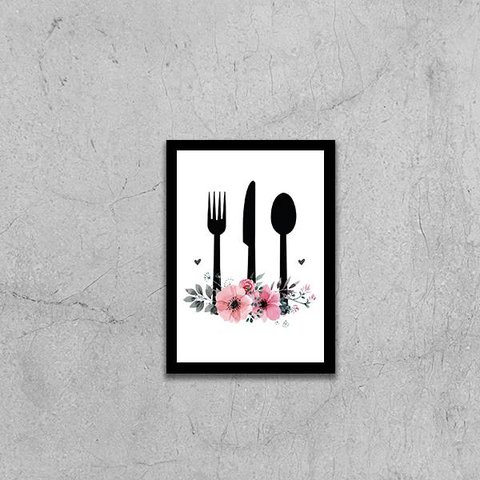 Quadro Utensílios de Cozinha 2 45x34cm - com vidro:Madeira preta