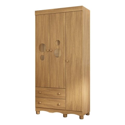 Guarda-Roupa Infantil 92cm com Vidro 3 Portas e 2 Gavetas Suspiro Multimóveis Mp4812 Madeirado