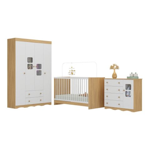 Quarto de Bebê Completo com Berço 3 em 1 para Colchão 130x60cm Serena Multimóveis Mp4519