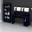 Ver imagem 1 de Conjunto Mesa e Armário para Escritório Home Office Gamer Cool MDP Preto/Azul - Gran Belo