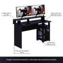 Ver imagem 2 de Conjunto Mesa e Armário para Escritório Home Office Gamer Cool MDP Preto/Azul - Gran Belo