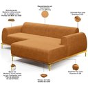 Ver imagem 7 de Sofá 5 Lugares Chaise Direito Sala Molino 300cm D02 Pés D\'ouro Couríssimo Whisky B-90