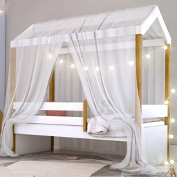 Cama Montessori Com Cordão Led Colchão E Dossel Branco - 4