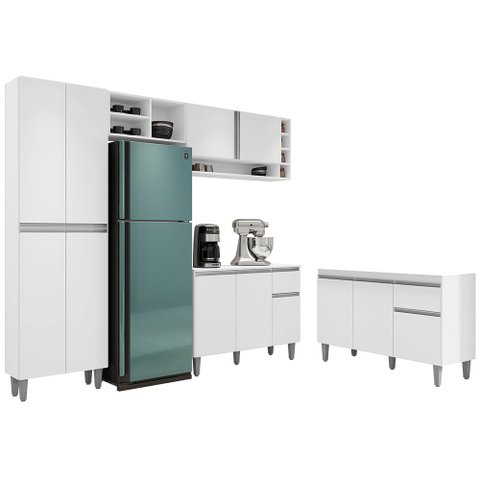 Cozinha Compacta Vanessa e Balcão Gabinete sem Tampo Tatiane 120cm Branco - Ajl Móveis