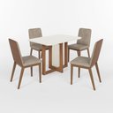 Ver imagem 3 de Conjunto de Jantar Natalí 4 Lugares Tampo MDF com Vidro Cadeiras Suede Corano Creme 120cm Móveis