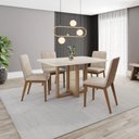 Ver imagem 1 de Conjunto de Jantar Natalí 4 Lugares Tampo MDF com Vidro Cadeiras Suede Corano Creme 120cm Móveis