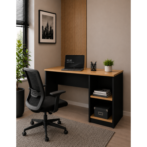Escrivaninha Multifuncional 108cm com Nichos Laterais Home Office Cava - Preto/Nature