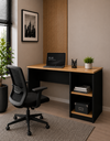 Ver imagem 1 de Escrivaninha Multifuncional 108cm com Nichos Laterais Home Office Cava - Preto/Nature