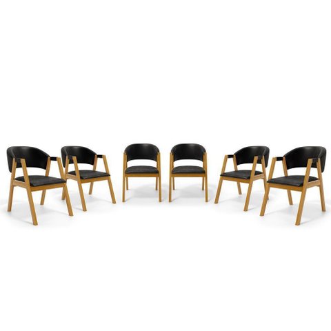 Kit com 6 Cadeiras Leticia Madeira Maciça Estofada para Mesa de Jantar Courino Preto 503