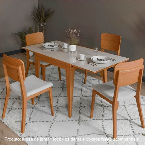 Mesa de Jantar Tock 80cm Extensível 1,60m em Madeira Maciça Mel Tampo Vidro Off White