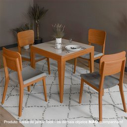 Mesa de Jantar Tock 80cm Extensível 1,60m em Madeira Maciça Mel Tampo Vidro Off White - 2