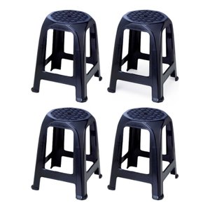 04 Banco Banqueta Plástico Preto Plasnorthon 46 Cm Cor Preta