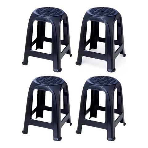 04 Banco Banqueta Plástico Preto Plasnorthon 46 Cm Cor Preta