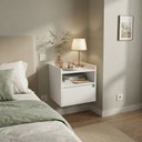 Ver imagem 1 de Mesa Cabeceira Suspensa Minerva Compacta para Quarto com Gaveta e Nicho Design Retrô - Branco