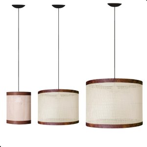 Luminária Teto Conjunto 3 Pendente Palha Indiana Ratan D40 Fio Preto 150cm 110v/220v