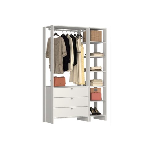 Estante Closet Yes 120cm 1 Cabideiro e 6 Nichos - Branco