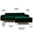 Ver imagem 3 de Sofá 255cm 4 Lugares com Chaise Direito Pés Gold Molino B-303 Veludo Verde Musgo - Domi
