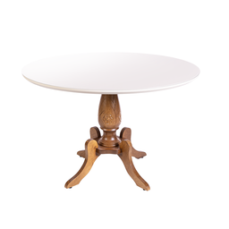 Mesa Redonda de Madeira Paris Entalhada Tampo Off White com Vidro Base Imbuia - 1