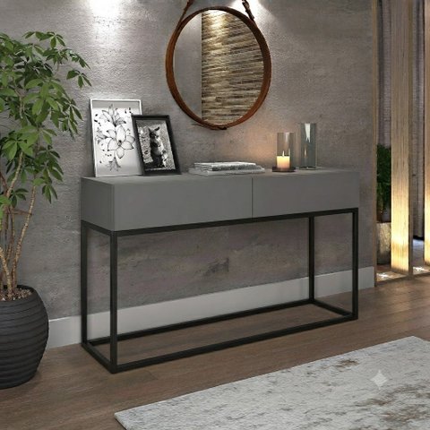 Aparador Eros Buffet Estilo Industrial 2 Gavetas Cinza com Preto